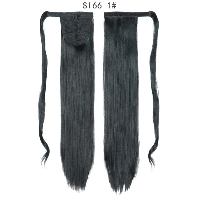 Long Straight Ponytail Wrap Around Ponytail Clip in Hair Extensions Natural Hairpiece Headwear Synthetic Hair Brown Gray 613