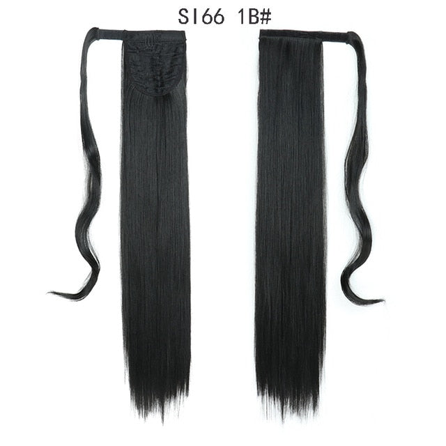 Long Straight Ponytail Wrap Around Ponytail Clip in Hair Extensions Natural Hairpiece Headwear Synthetic Hair Brown Gray 613