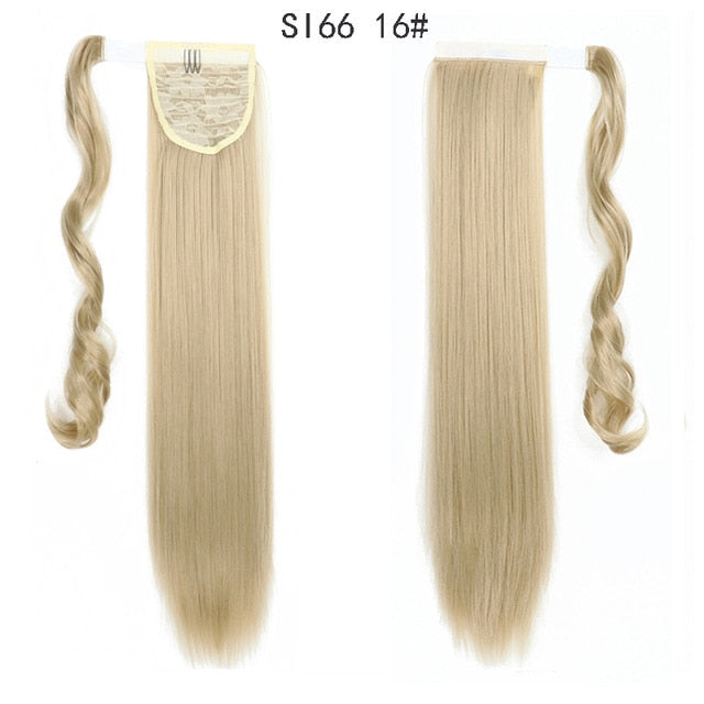 Long Straight Ponytail Wrap Around Ponytail Clip in Hair Extensions Natural Hairpiece Headwear Synthetic Hair Brown Gray 613