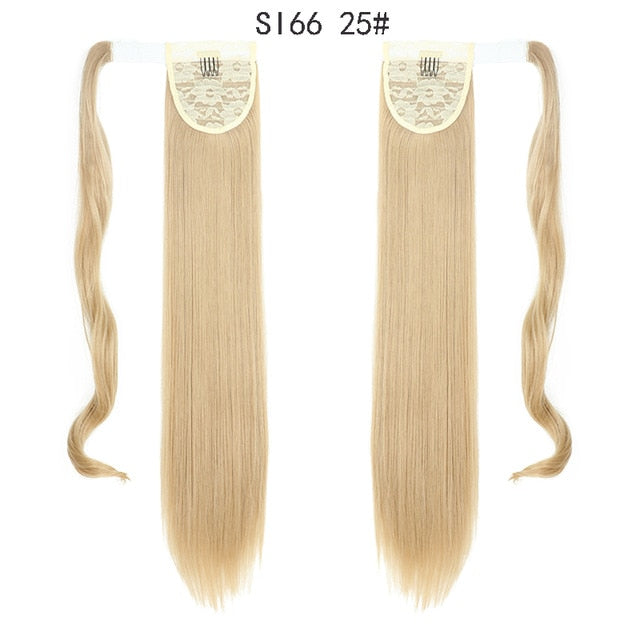 Long Straight Ponytail Wrap Around Ponytail Clip in Hair Extensions Natural Hairpiece Headwear Synthetic Hair Brown Gray 613