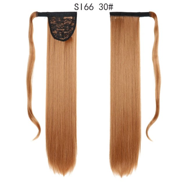 Long Straight Ponytail Wrap Around Ponytail Clip in Hair Extensions Natural Hairpiece Headwear Synthetic Hair Brown Gray 613