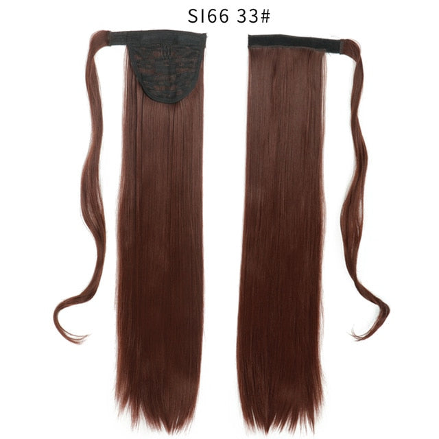 Long Straight Ponytail Wrap Around Ponytail Clip in Hair Extensions Natural Hairpiece Headwear Synthetic Hair Brown Gray 613