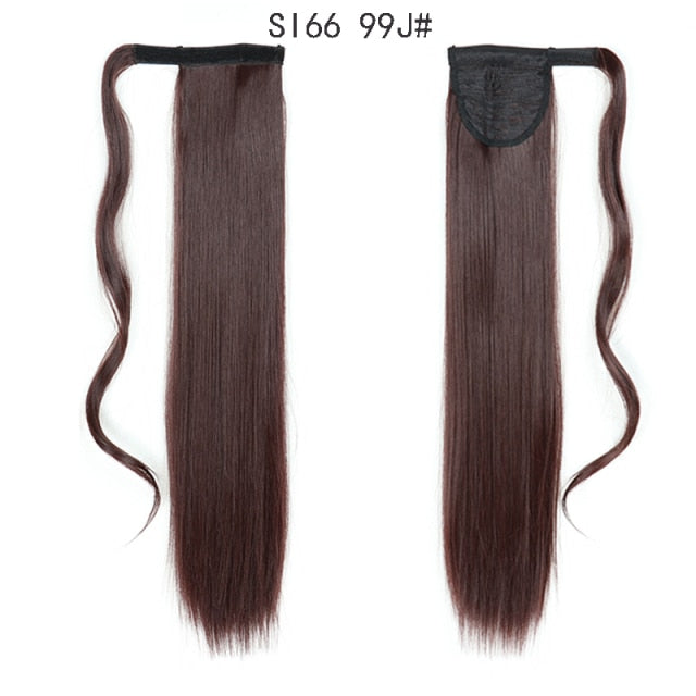 Long Straight Ponytail Wrap Around Ponytail Clip in Hair Extensions Natural Hairpiece Headwear Synthetic Hair Brown Gray 613