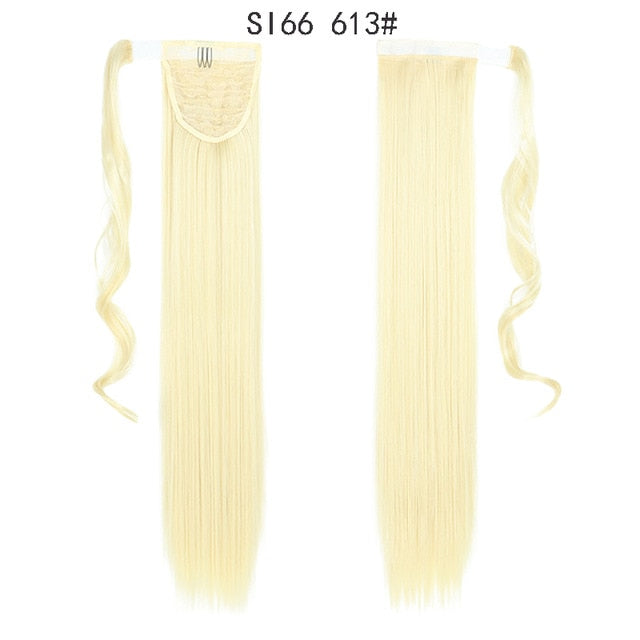 Long Straight Ponytail Wrap Around Ponytail Clip in Hair Extensions Natural Hairpiece Headwear Synthetic Hair Brown Gray 613