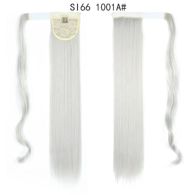 Long Straight Ponytail Wrap Around Ponytail Clip in Hair Extensions Natural Hairpiece Headwear Synthetic Hair Brown Gray 613
