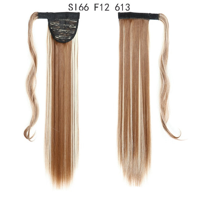 Long Straight Ponytail Wrap Around Ponytail Clip in Hair Extensions Natural Hairpiece Headwear Synthetic Hair Brown Gray 613