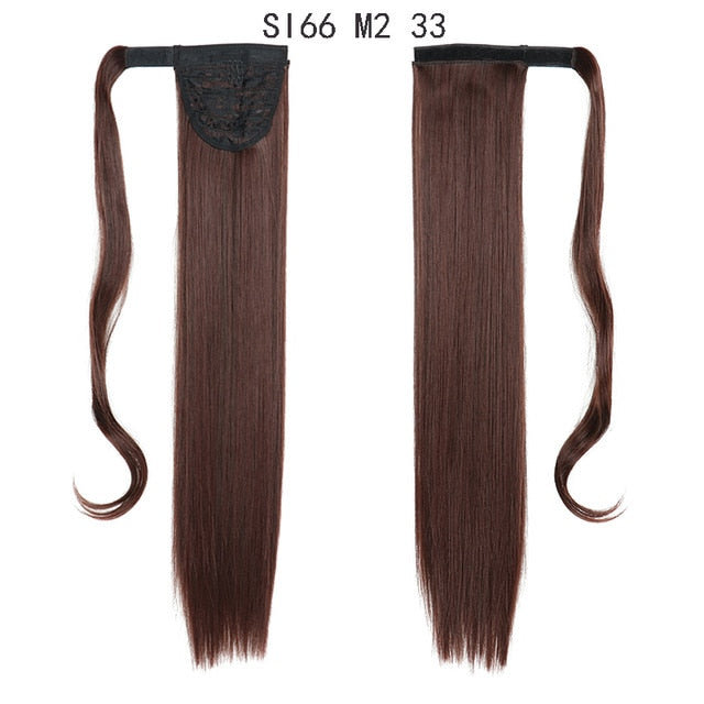 Long Straight Ponytail Wrap Around Ponytail Clip in Hair Extensions Natural Hairpiece Headwear Synthetic Hair Brown Gray 613