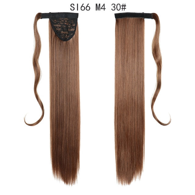 Long Straight Ponytail Wrap Around Ponytail Clip in Hair Extensions Natural Hairpiece Headwear Synthetic Hair Brown Gray 613