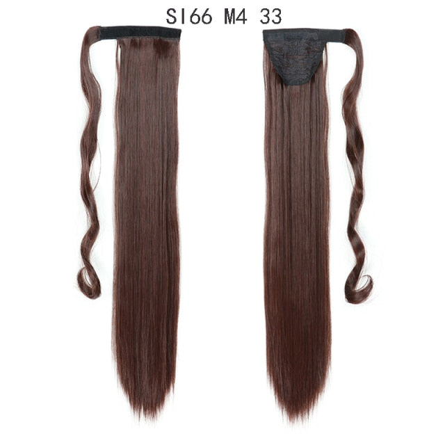 Long Straight Ponytail Wrap Around Ponytail Clip in Hair Extensions Natural Hairpiece Headwear Synthetic Hair Brown Gray 613
