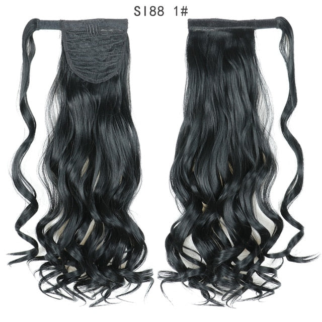 Long Straight Ponytail Wrap Around Ponytail Clip in Hair Extensions Natural Hairpiece Headwear Synthetic Hair Brown Gray 613