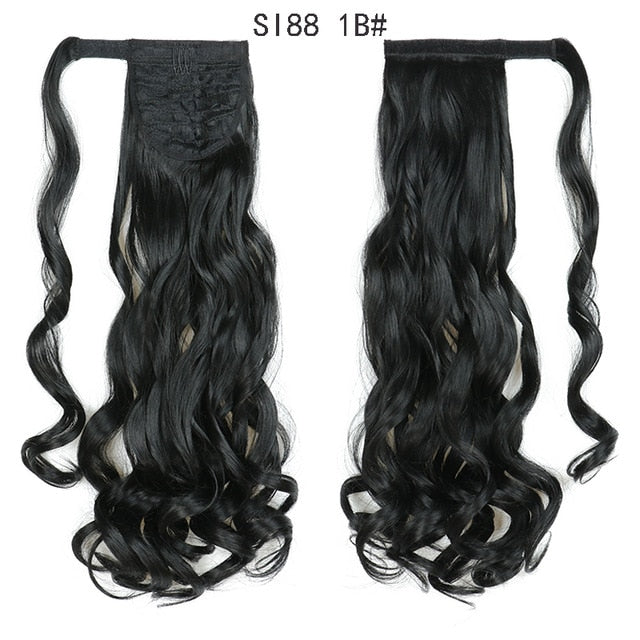 Long Straight Ponytail Wrap Around Ponytail Clip in Hair Extensions Natural Hairpiece Headwear Synthetic Hair Brown Gray 613