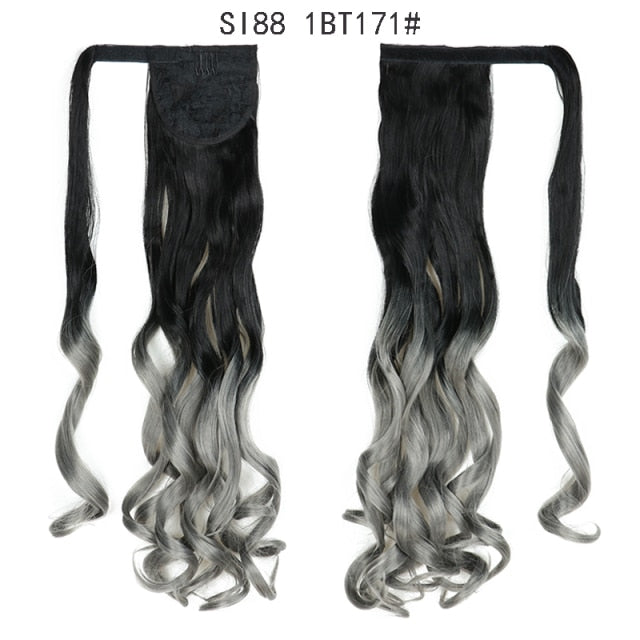 Long Straight Ponytail Wrap Around Ponytail Clip in Hair Extensions Natural Hairpiece Headwear Synthetic Hair Brown Gray 613