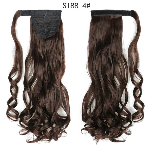 Long Straight Ponytail Wrap Around Ponytail Clip in Hair Extensions Natural Hairpiece Headwear Synthetic Hair Brown Gray 613