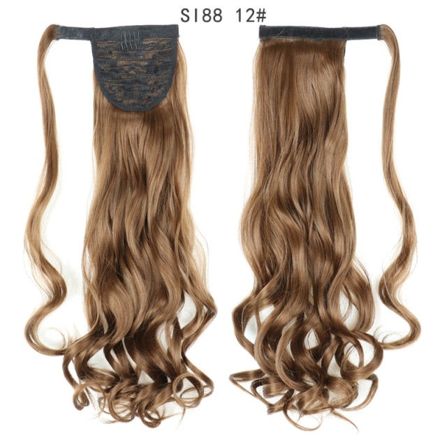 Long Straight Ponytail Wrap Around Ponytail Clip in Hair Extensions Natural Hairpiece Headwear Synthetic Hair Brown Gray 613