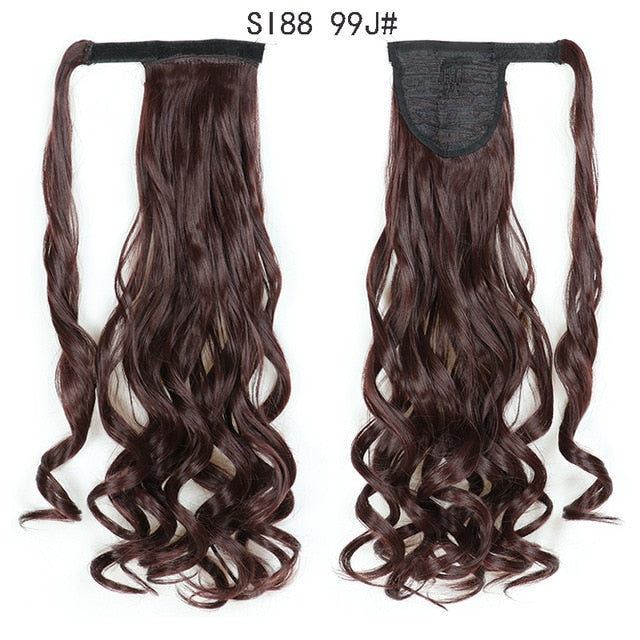 Long Straight Ponytail Wrap Around Ponytail Clip in Hair Extensions Natural Hairpiece Headwear Synthetic Hair Brown Gray 613