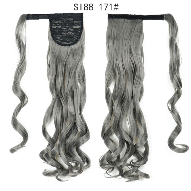 Long Straight Ponytail Wrap Around Ponytail Clip in Hair Extensions Natural Hairpiece Headwear Synthetic Hair Brown Gray 613