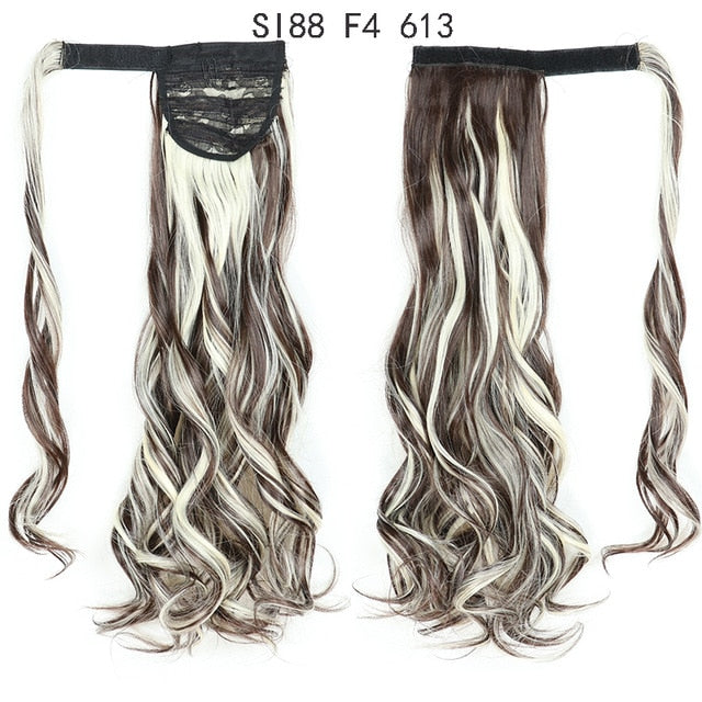 Long Straight Ponytail Wrap Around Ponytail Clip in Hair Extensions Natural Hairpiece Headwear Synthetic Hair Brown Gray 613