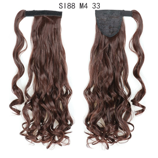 Long Straight Ponytail Wrap Around Ponytail Clip in Hair Extensions Natural Hairpiece Headwear Synthetic Hair Brown Gray 613