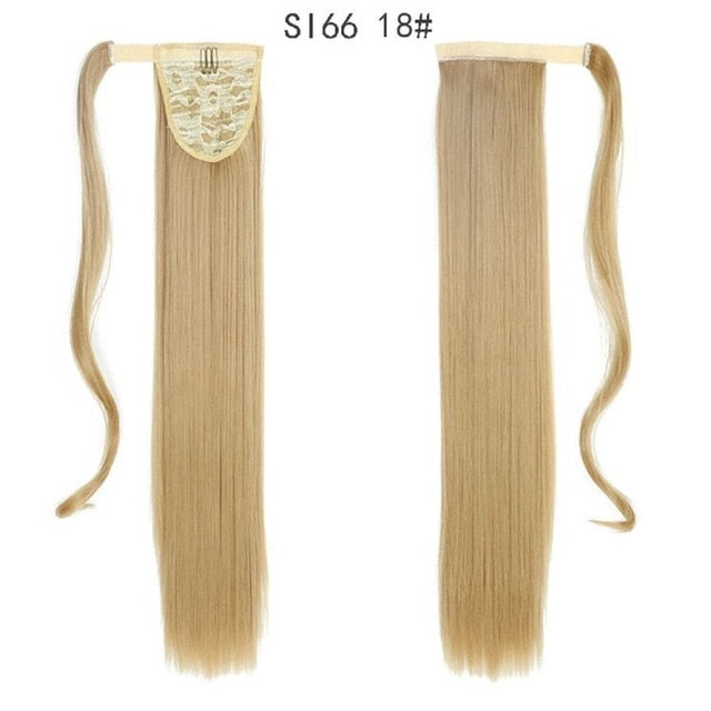 Long Straight Ponytail Wrap Around Ponytail Clip in Hair Extensions Natural Hairpiece Headwear Synthetic Hair Brown Gray 613