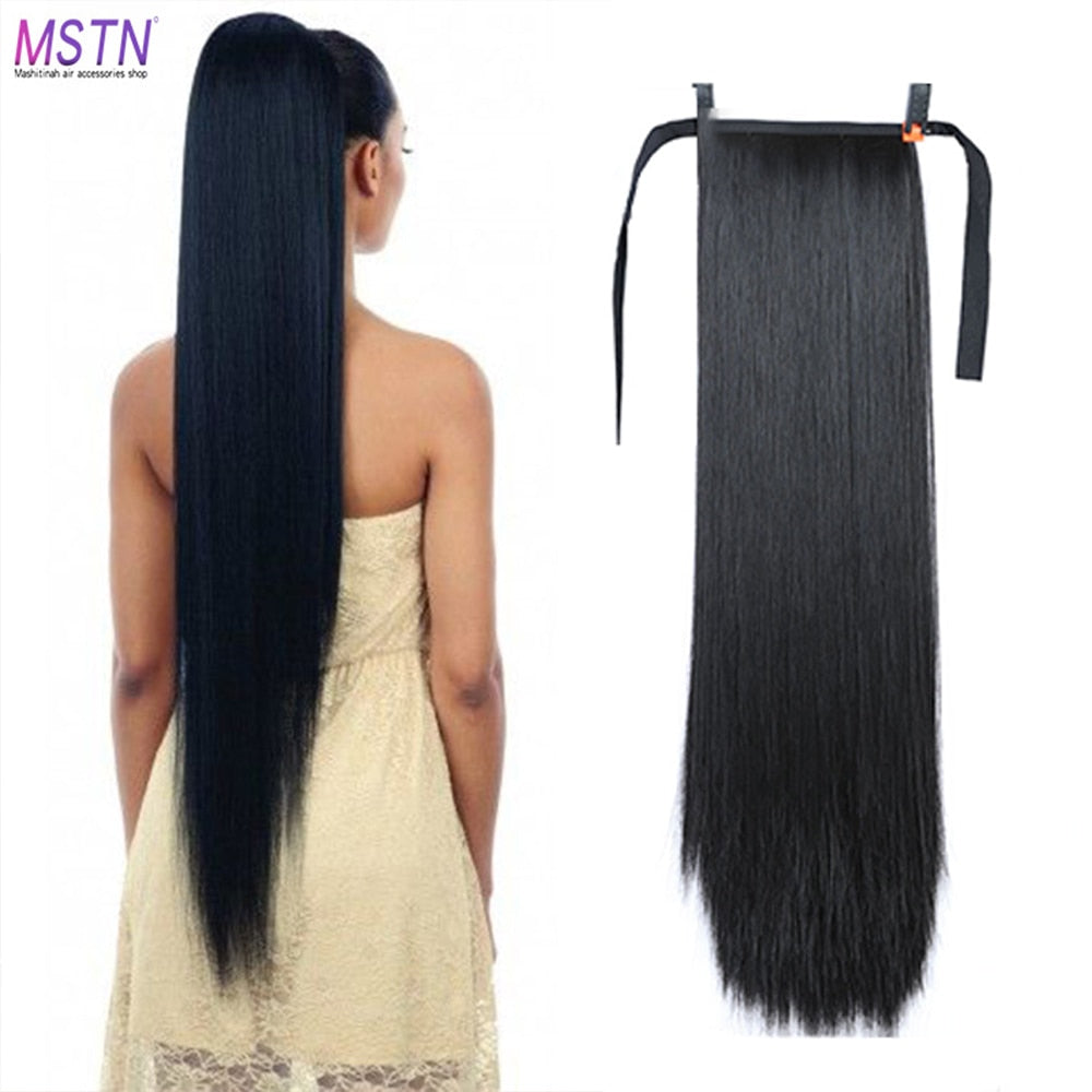 MSTN 30-Inch Synthetic Hair Fiber Heat-Resistant Straight Hair With Ponytail Fake Hair Chip-in Hair Extensions Pony Tail Wig