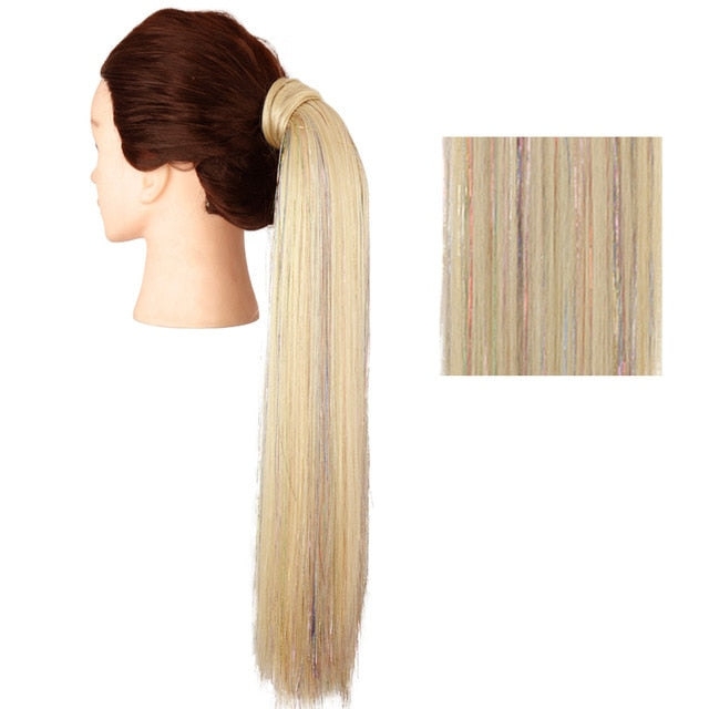 MERISIHAIR Long Straight Wrap Around Clip In Ponytail Hair Extension Heat Resistant Synthetic  Pony Tail Fake Hair