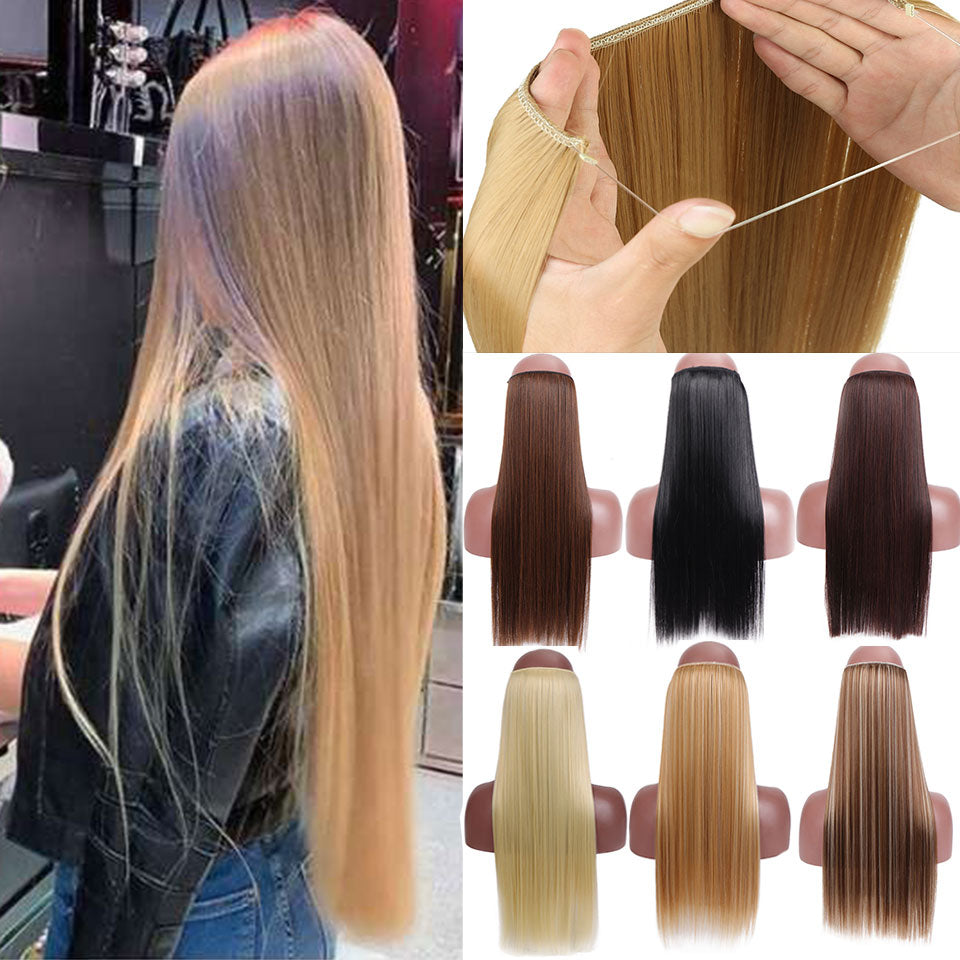 SHANGKE Synthetic Straight Halo Hair Extensions No Clip in Natural Hidden Secret False Hair Piece Fiber Synthetic Wavy Hair