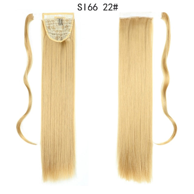 Long Straight Ponytail Wrap Around Ponytail Clip in Hair Extensions Natural Hairpiece Headwear Synthetic Hair Brown Gray 613