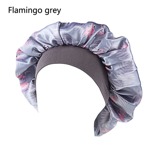 Printing Satin Bonnet For Women Elastic Wide Band Night Sleep Satin Hat Chemo Caps Hair Loss Cover Fashion Head Wrap Hair Care