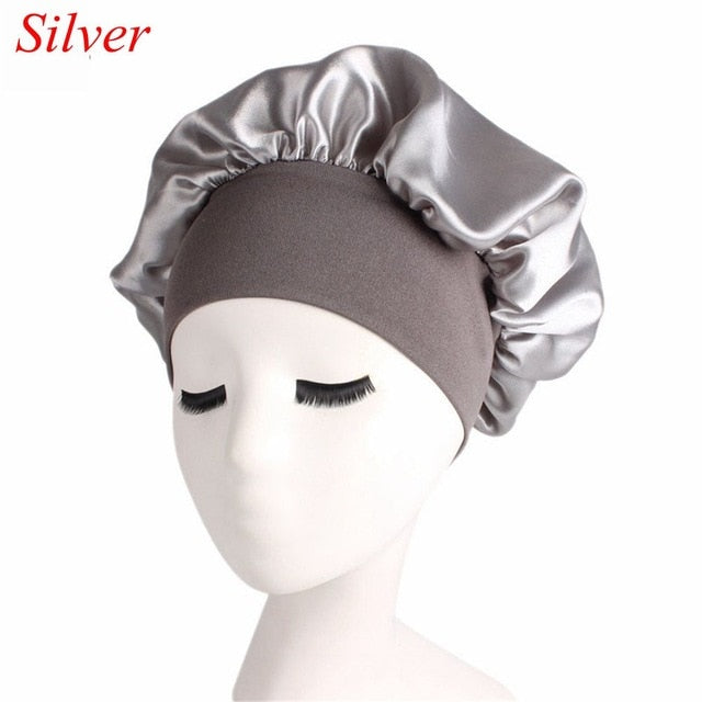 Printing Satin Bonnet For Women Elastic Wide Band Night Sleep Satin Hat Chemo Caps Hair Loss Cover Fashion Head Wrap Hair Care
