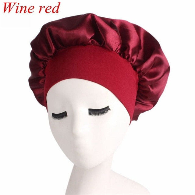 Printing Satin Bonnet For Women Elastic Wide Band Night Sleep Satin Hat Chemo Caps Hair Loss Cover Fashion Head Wrap Hair Care