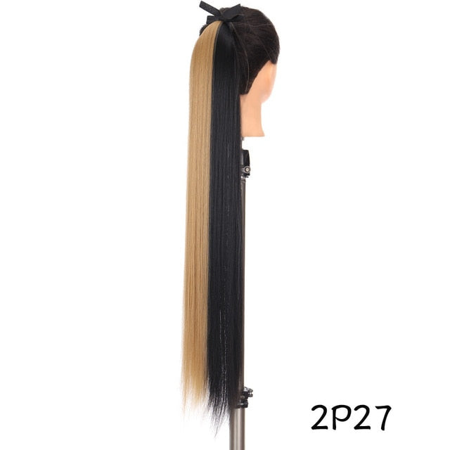 MSTN 30-Inch Synthetic Hair Fiber Heat-Resistant Straight Hair With Ponytail Fake Hair Chip-in Hair Extensions Pony Tail Wig