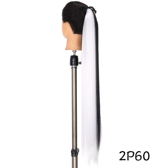 MSTN 30-Inch Synthetic Hair Fiber Heat-Resistant Straight Hair With Ponytail Fake Hair Chip-in Hair Extensions Pony Tail Wig