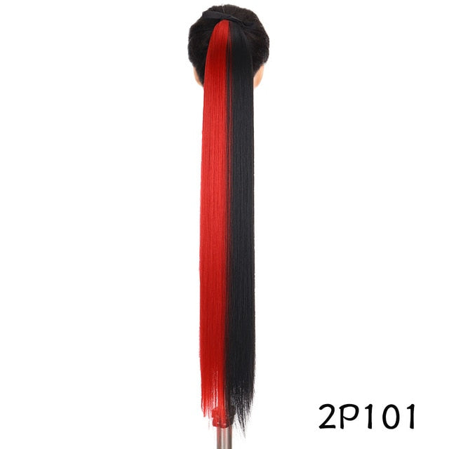 MSTN 30-Inch Synthetic Hair Fiber Heat-Resistant Straight Hair With Ponytail Fake Hair Chip-in Hair Extensions Pony Tail Wig