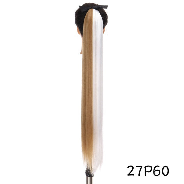 MSTN 30-Inch Synthetic Hair Fiber Heat-Resistant Straight Hair With Ponytail Fake Hair Chip-in Hair Extensions Pony Tail Wig