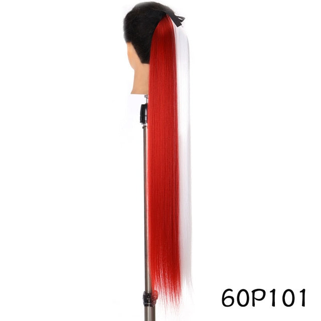 MSTN 30-Inch Synthetic Hair Fiber Heat-Resistant Straight Hair With Ponytail Fake Hair Chip-in Hair Extensions Pony Tail Wig